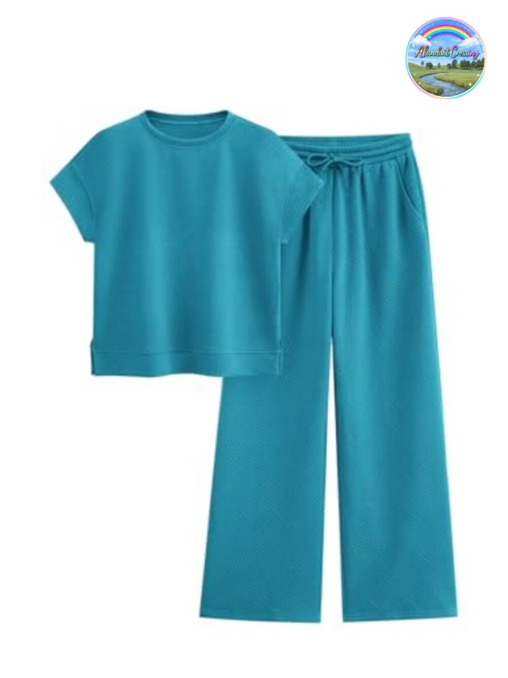 2 Piece Lounge Set for Women Short Sleeve Top Wide Leg Pants